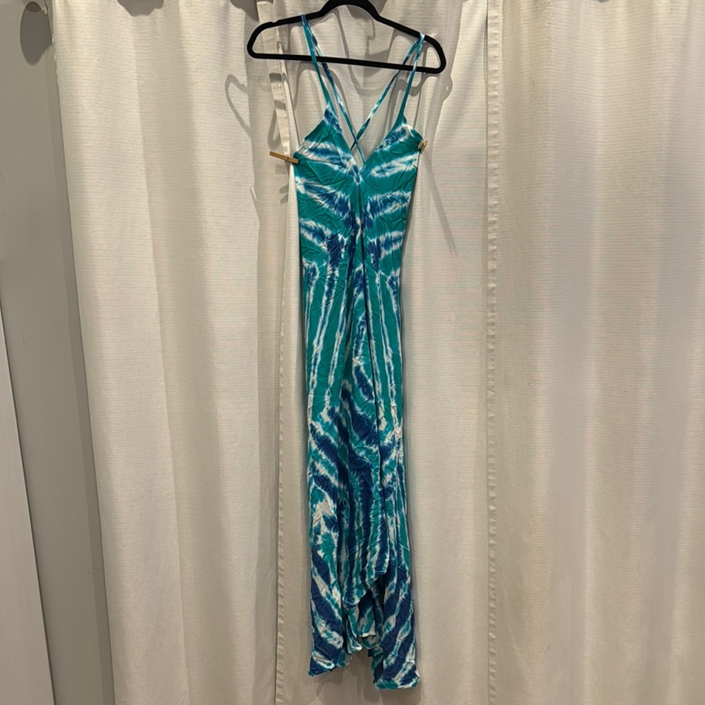 Elective Blue Aqua & White Tie-Dye SunDress Tie Back One Size NWT